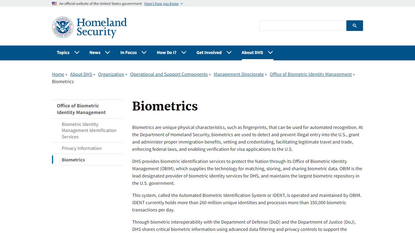 Biometrics | Homeland Security - DHS